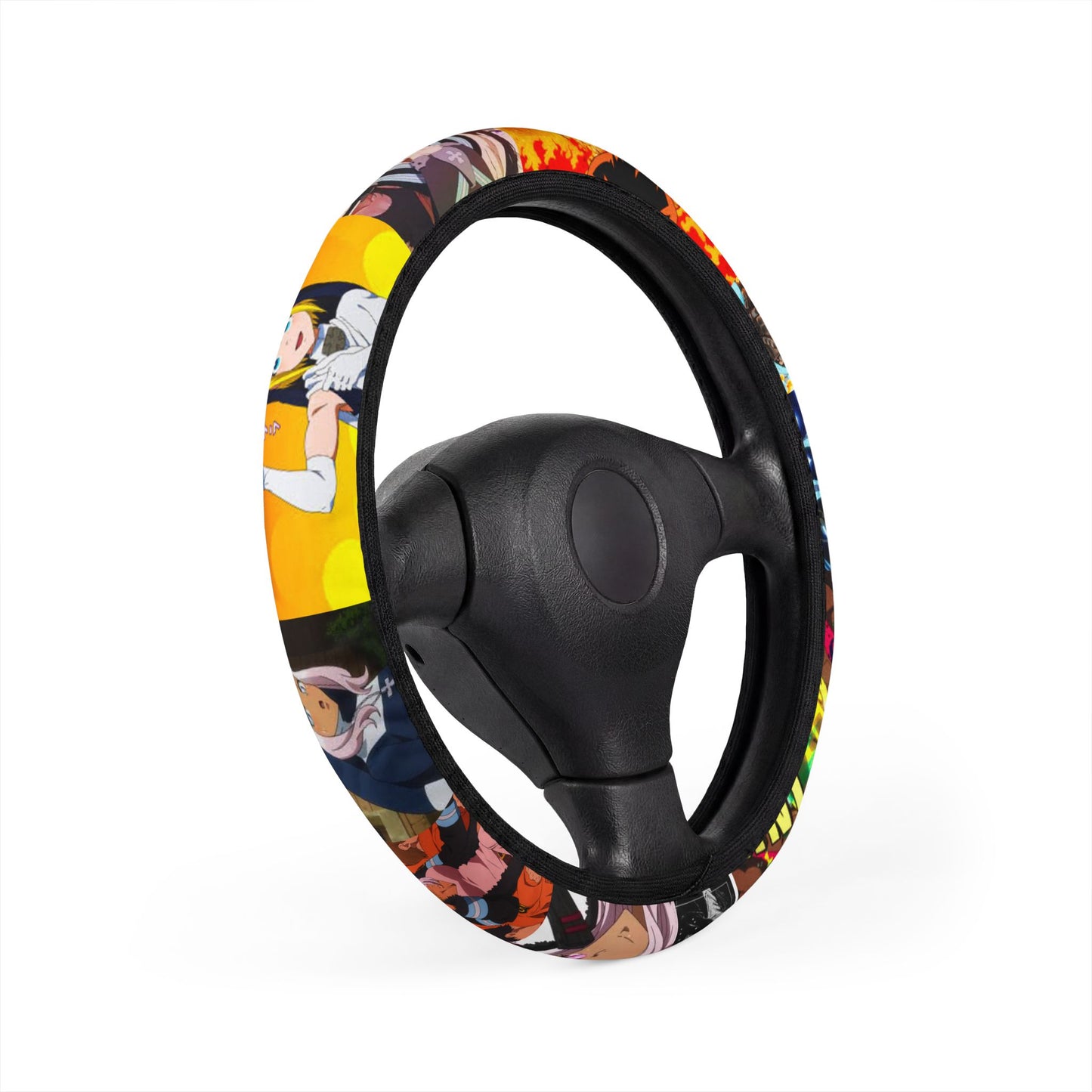Anime Collage Steering Wheel Cover – Colorful Graphic Car Accessory
