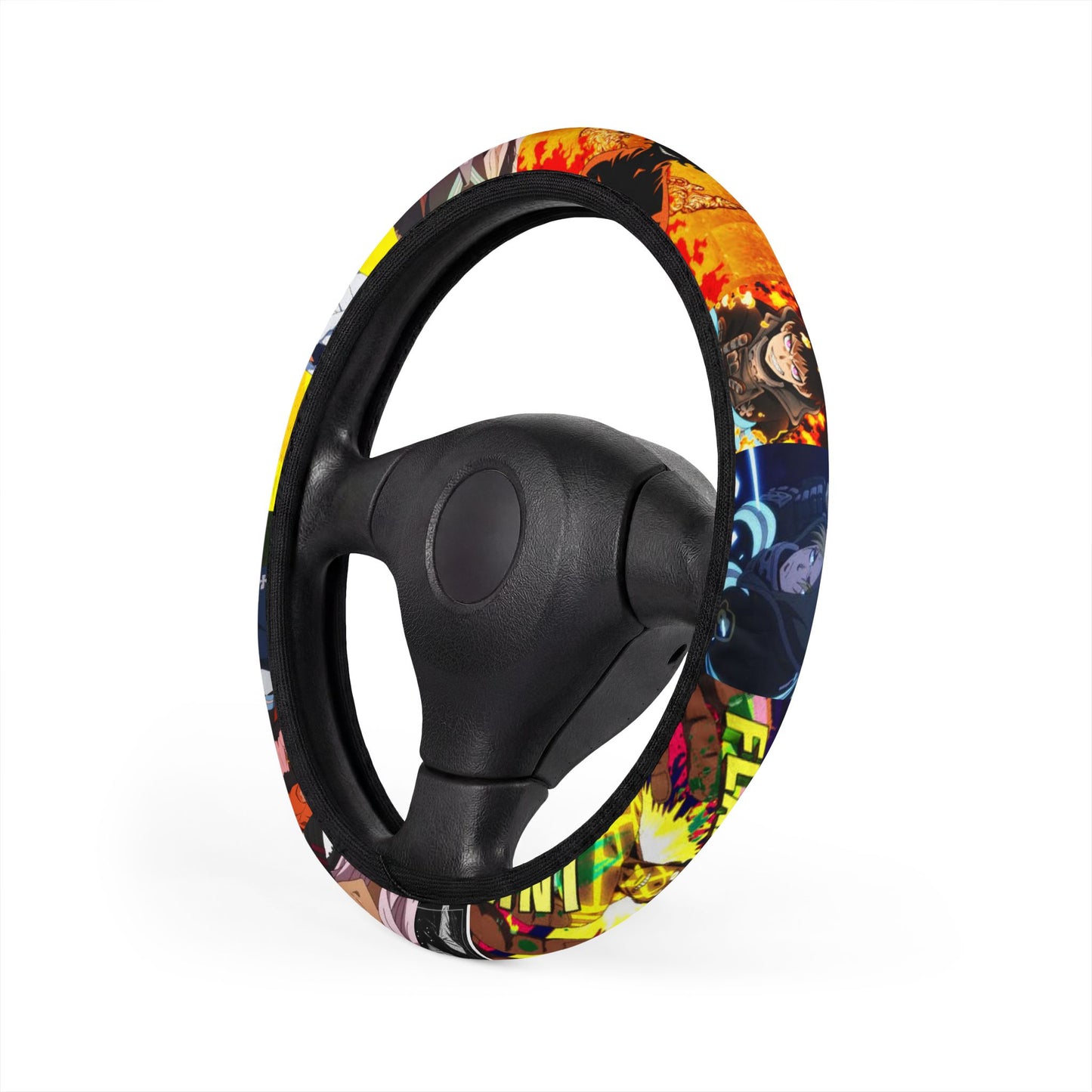 Anime Collage Steering Wheel Cover – Colorful Graphic Car Accessory