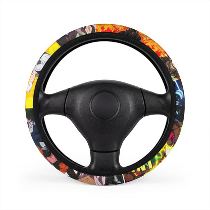 Anime Collage Steering Wheel Cover – Colorful Graphic Car Accessory